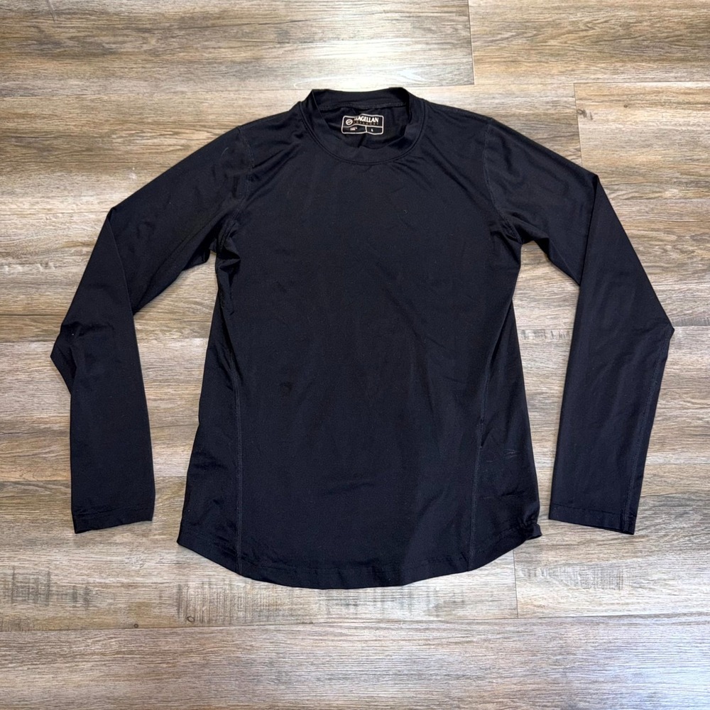 Magellan Outdoors Performance Shirt Womens L Black Curved Hem Running Training